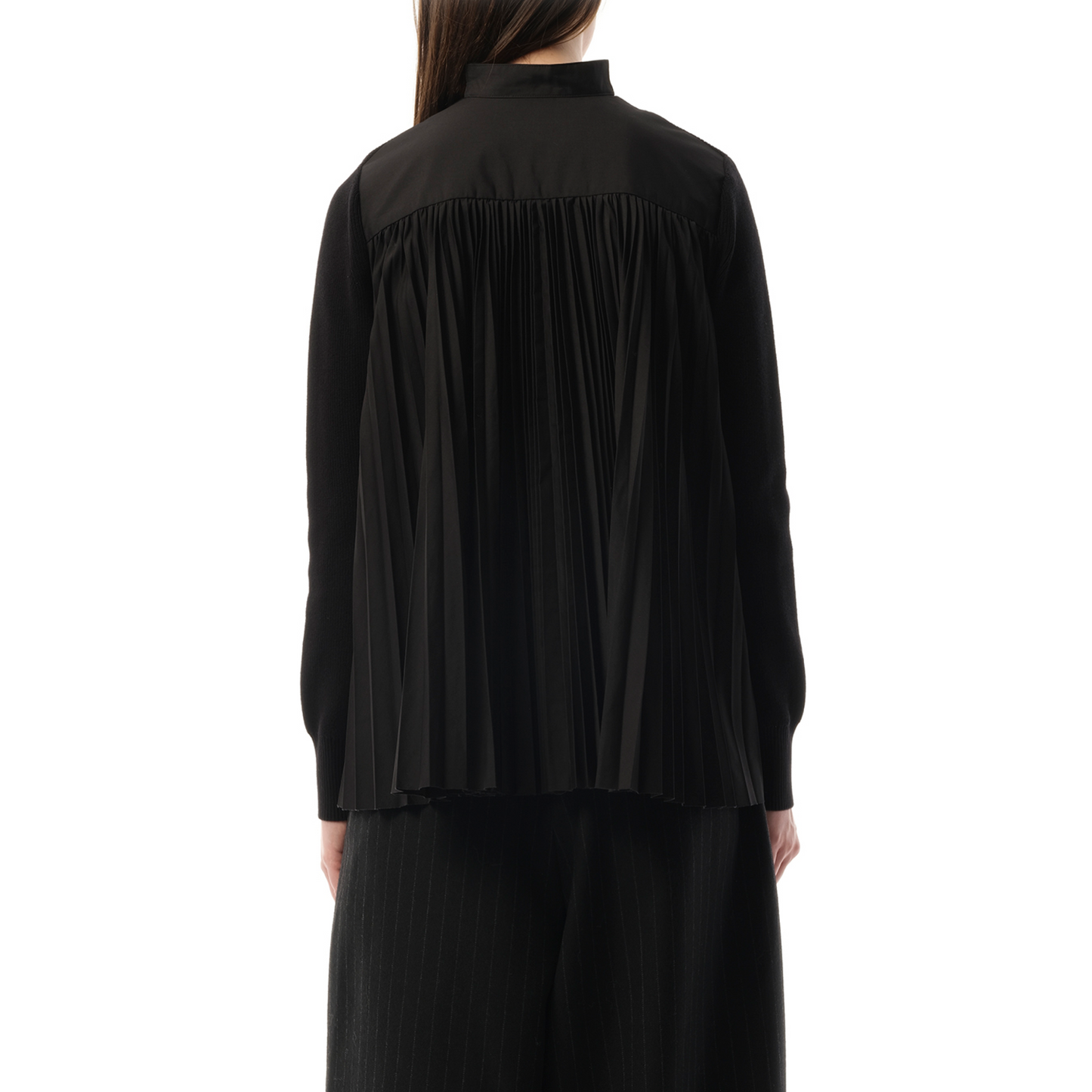 Cotton Knit x Cotton Poplin Cardigan in Black