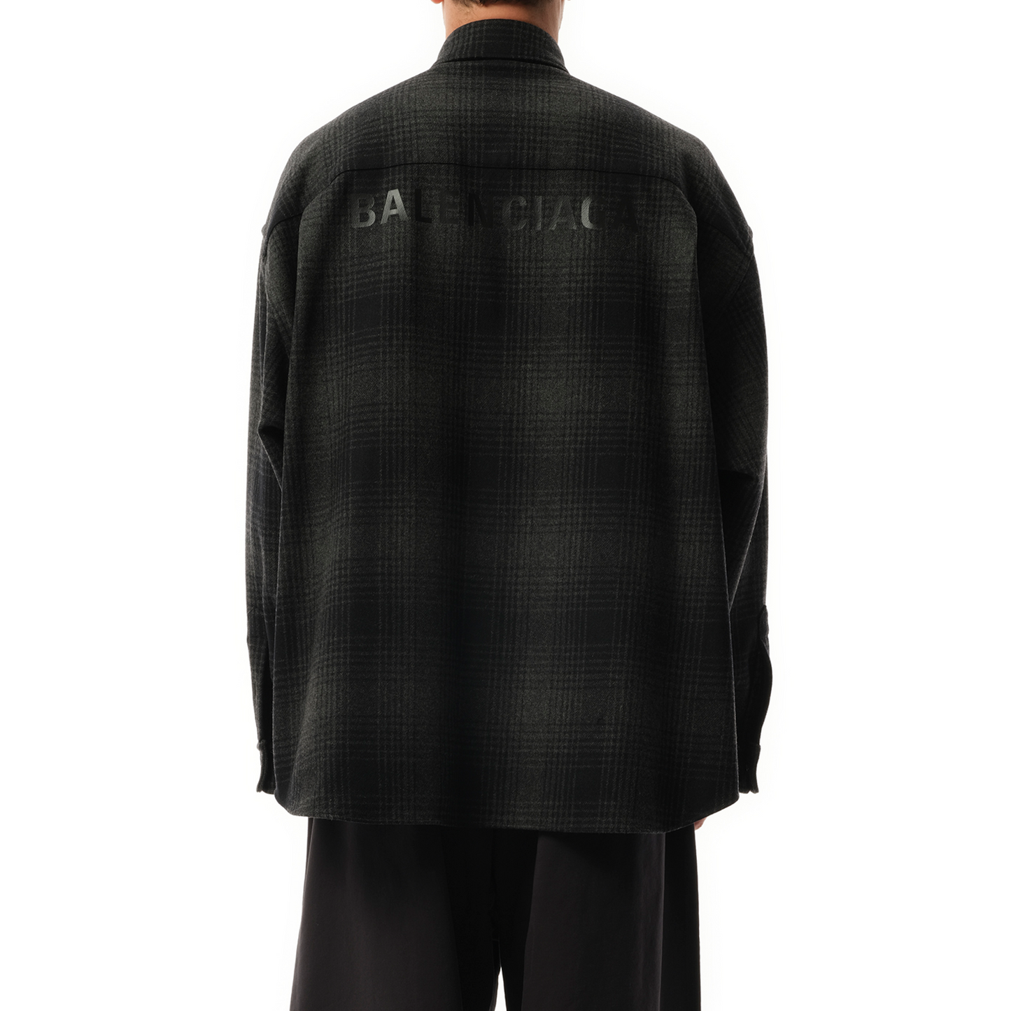 Oversized Wool Check Shirt in Grey/Black