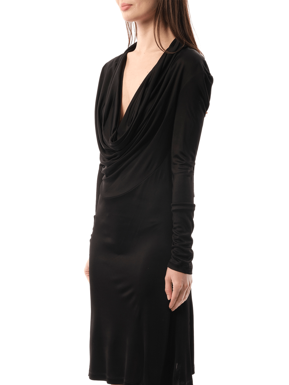 Cowl Liquid Dress in Black