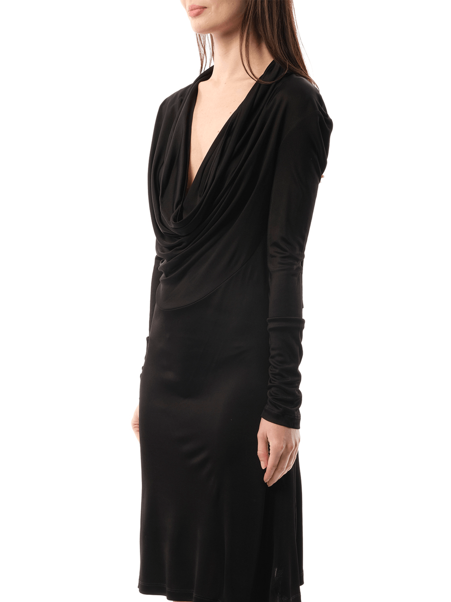 Cowl Liquid Dress in Black