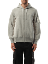 Sacai Sponge Sweat Nylon Twill Zip Hoodie in Light Gray