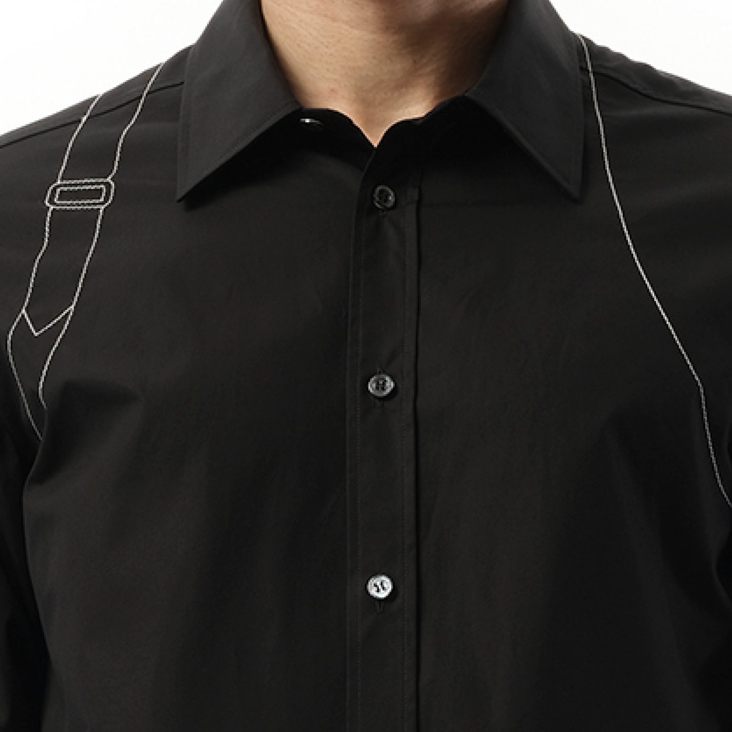 Contrast Stitch Harness Shirt in Black