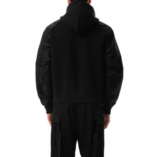 Sponge Sweat Nylon Zip Hoodie in Black