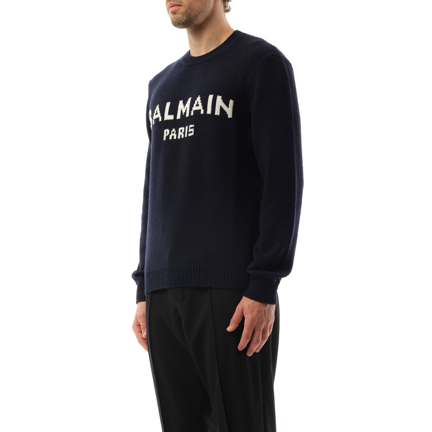 Balmain Wool Sweater in Blue/White