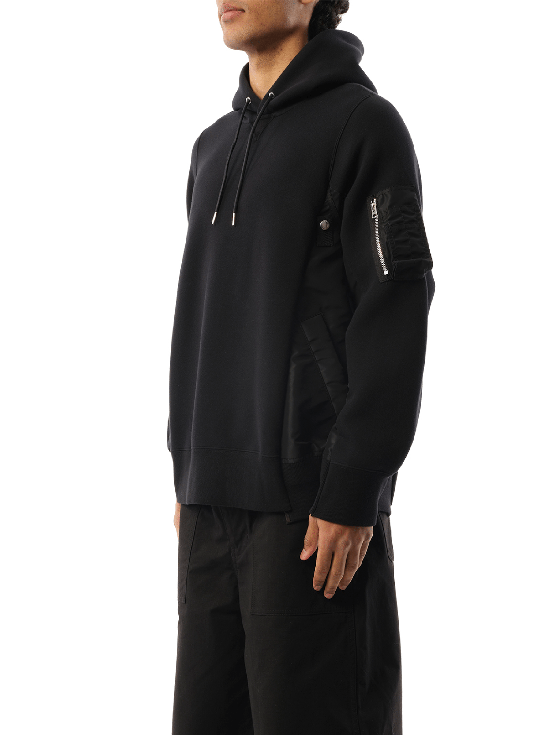 Sacai Sponge Sweat Nylon Twill Hoodie in Black