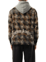 Palm Angels Curved Logo Check Overshirt in Grey/Off White