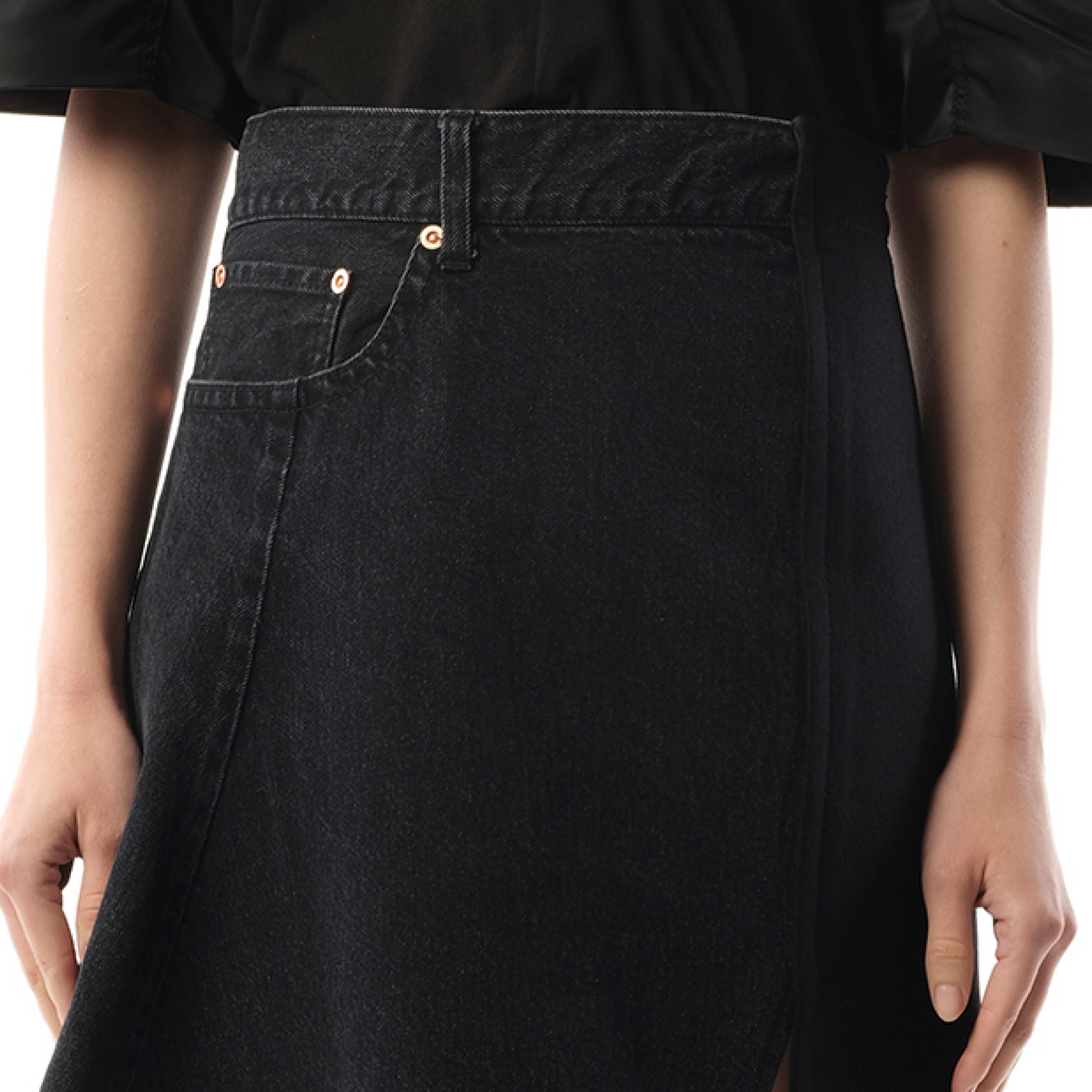 Denim x Wool Melton Skirt in Black