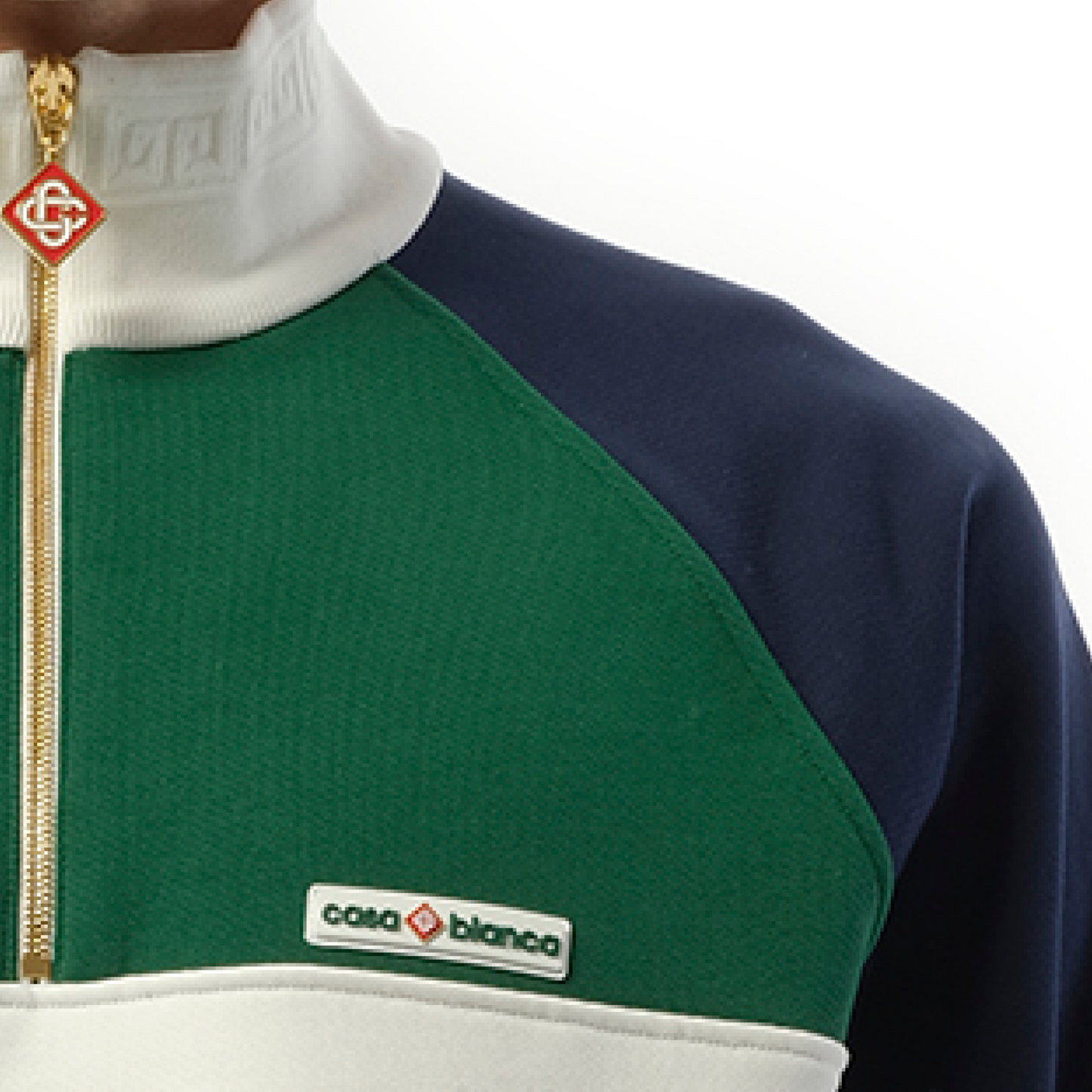 Quarter Zip Colourblock Sweatshirt in Green/Navy/White