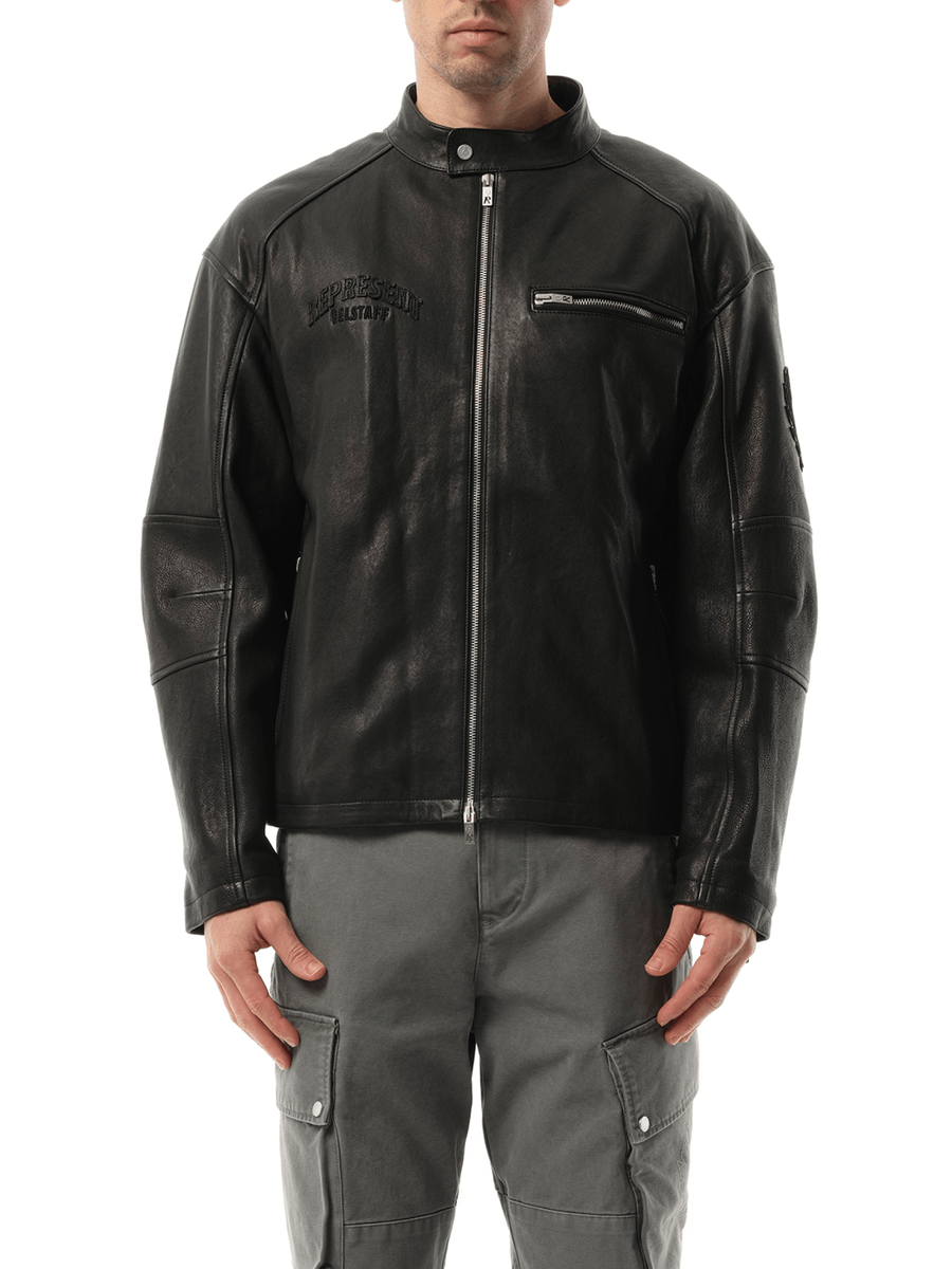Represent Belstaff Leather Race Jacket in Black