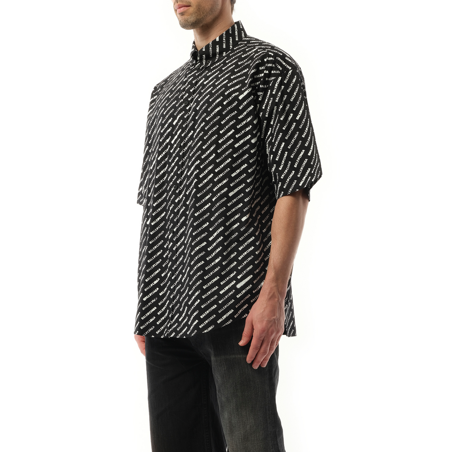 Stencil Allover Short Sleeve Large Shirt in Black/White