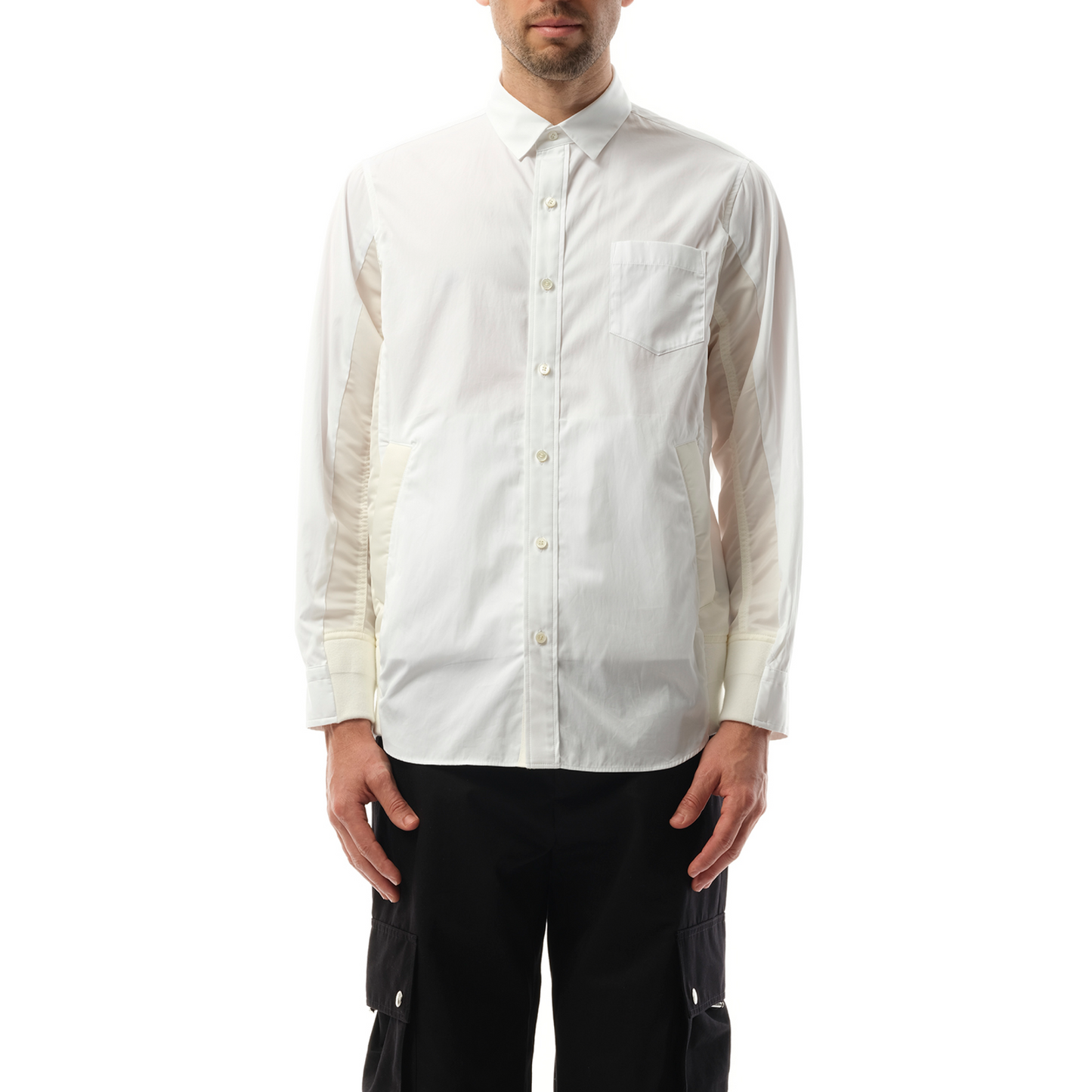 Cotton Poplin Nylon Shirt in Off White