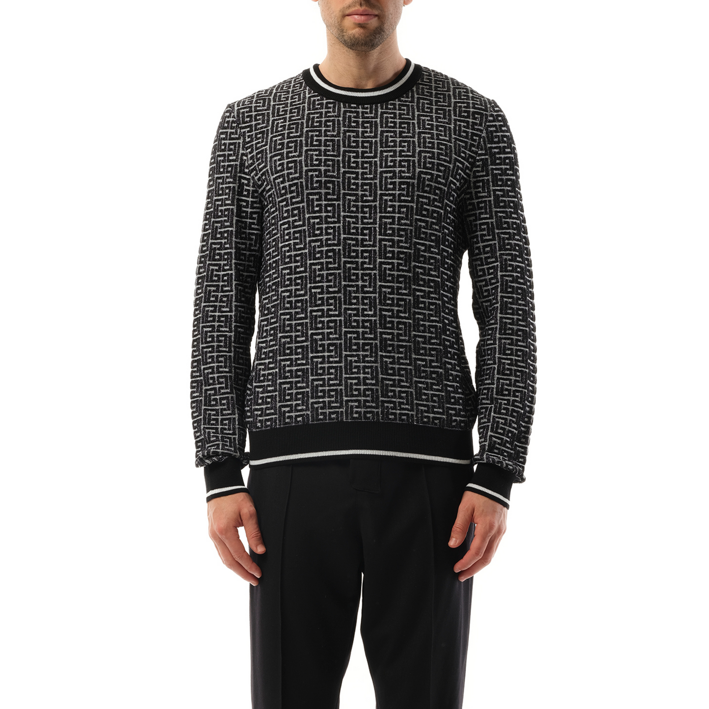 3D Monogram Vanise Knit Sweater in White/Black