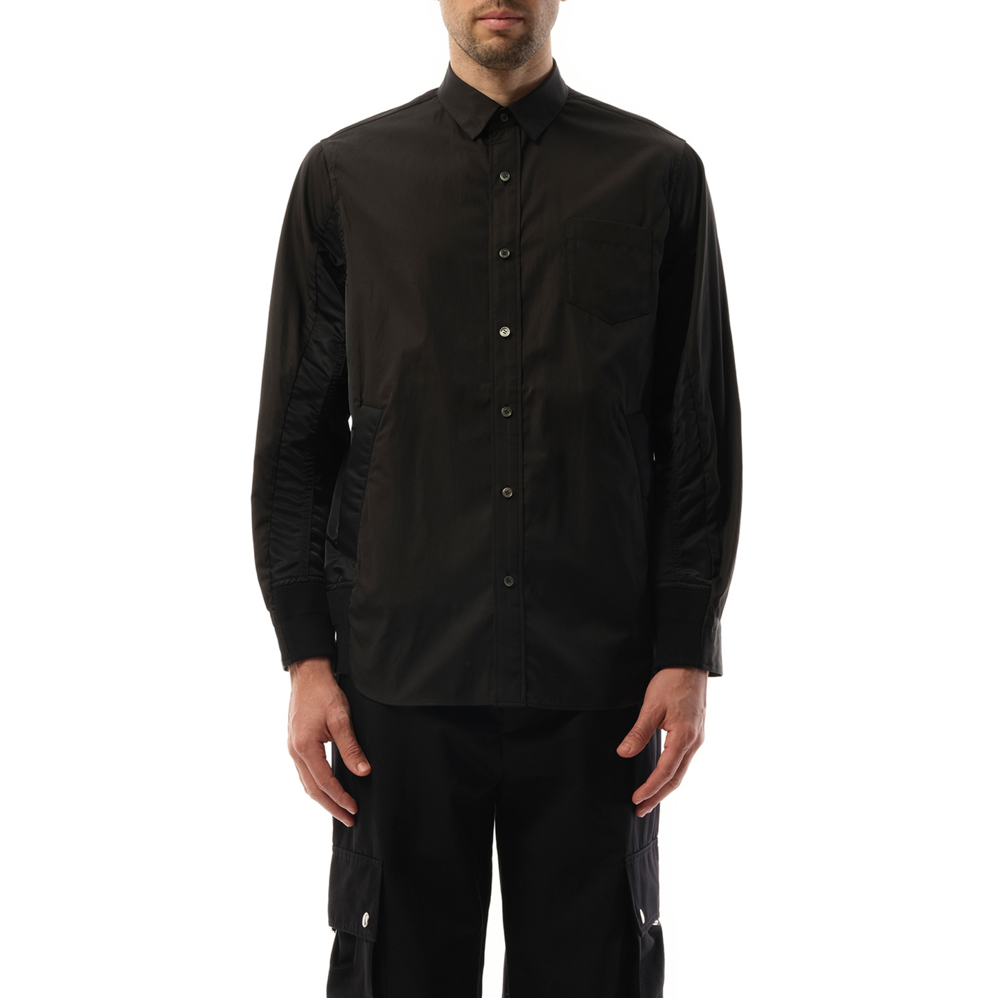 Cotton Poplin Nylon Shirt in Black