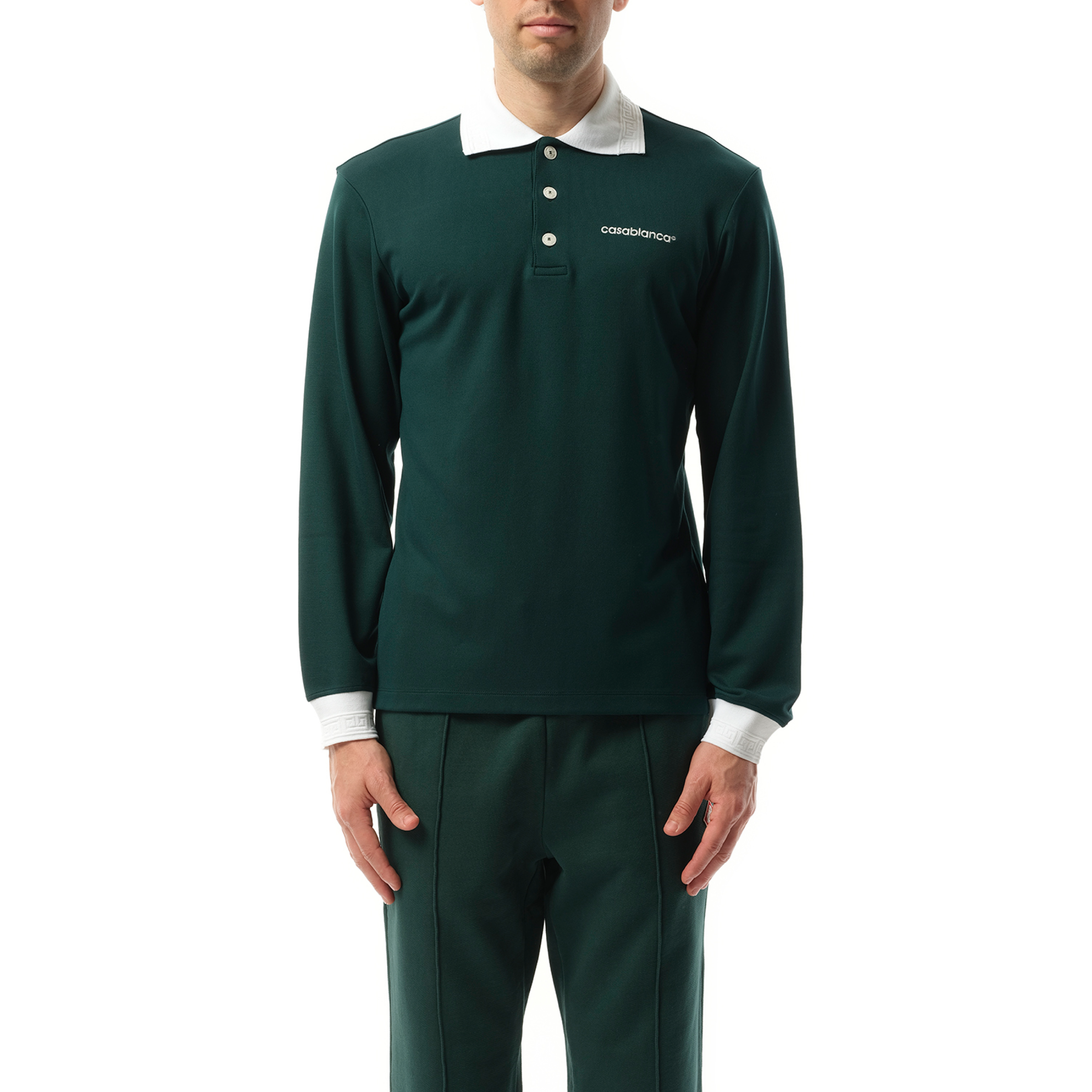 Long Sleeve Viscose Polo in Green