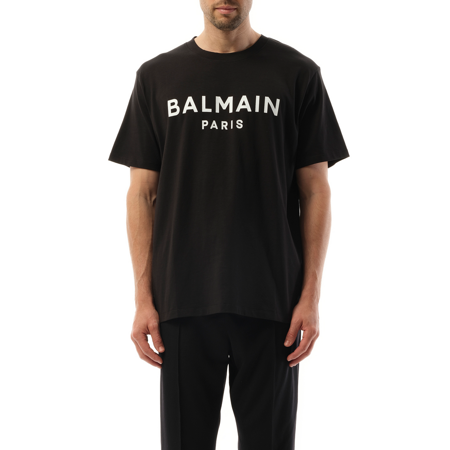 Balmain Print Reg Fit T-Shirt in Black/White