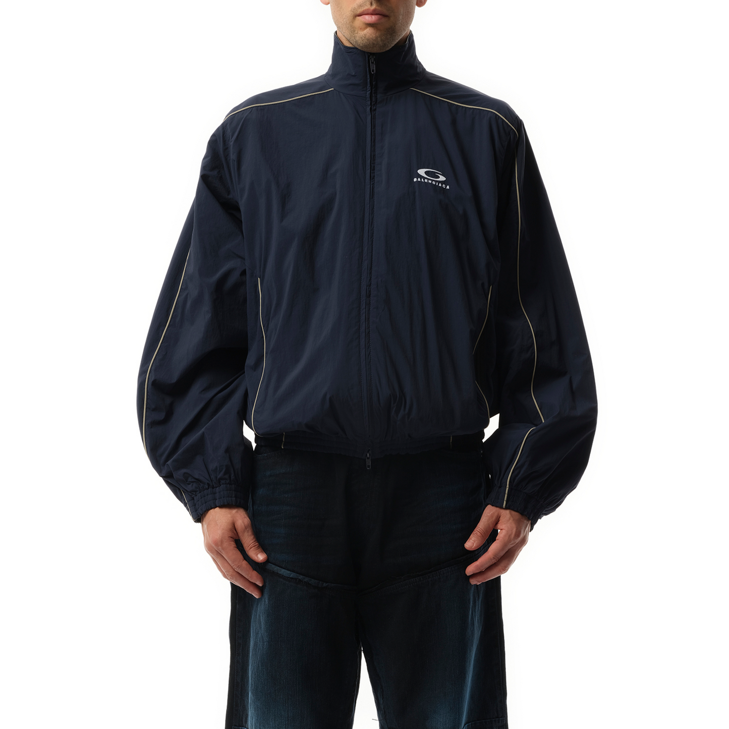 Washed Nylon Tracksuit Jacket in Navy