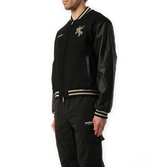 Bellerophon Wool Varsity Jacket in Jet Black