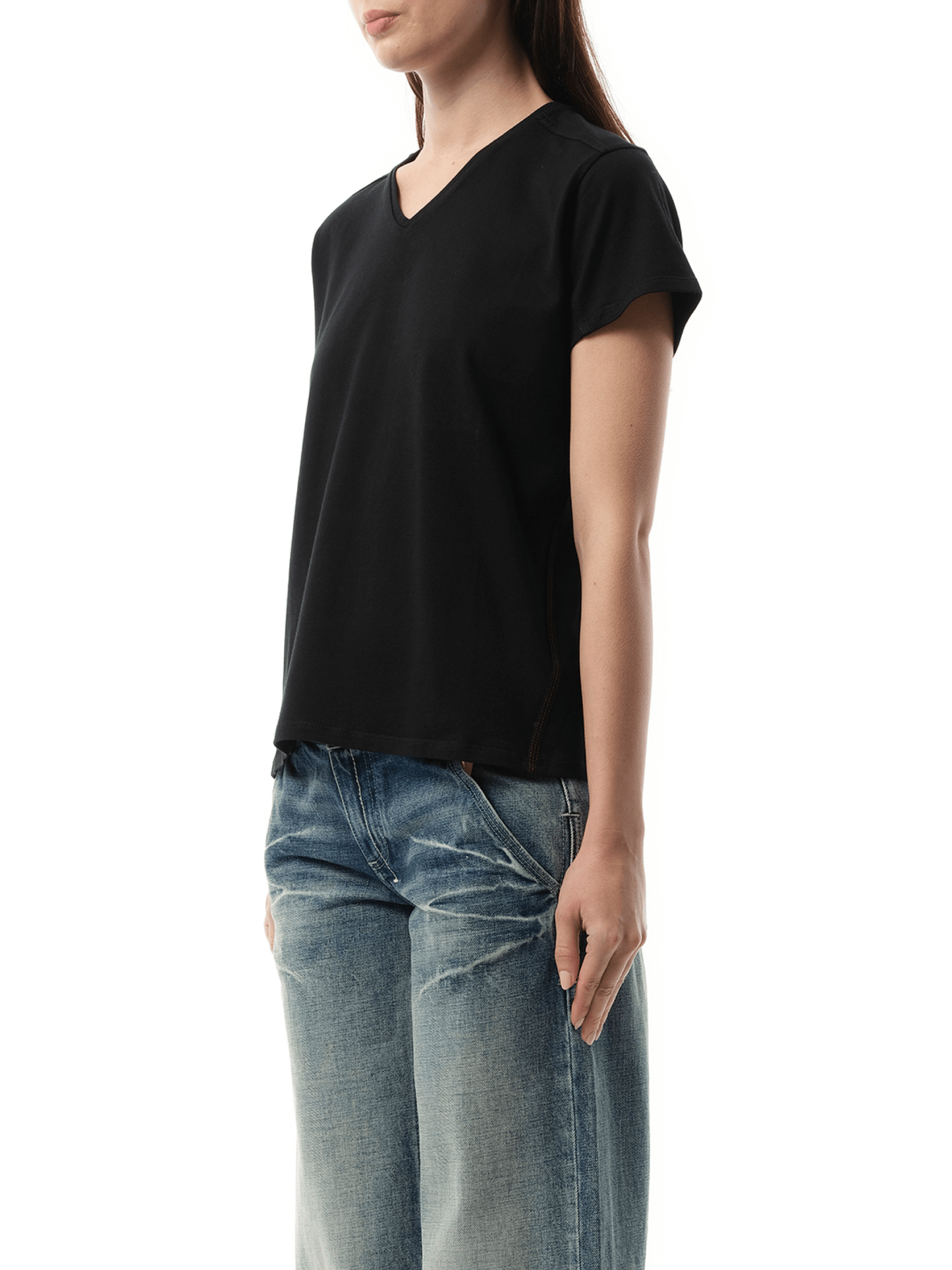 V-Neck Short Sleeve T-Shirt in Black