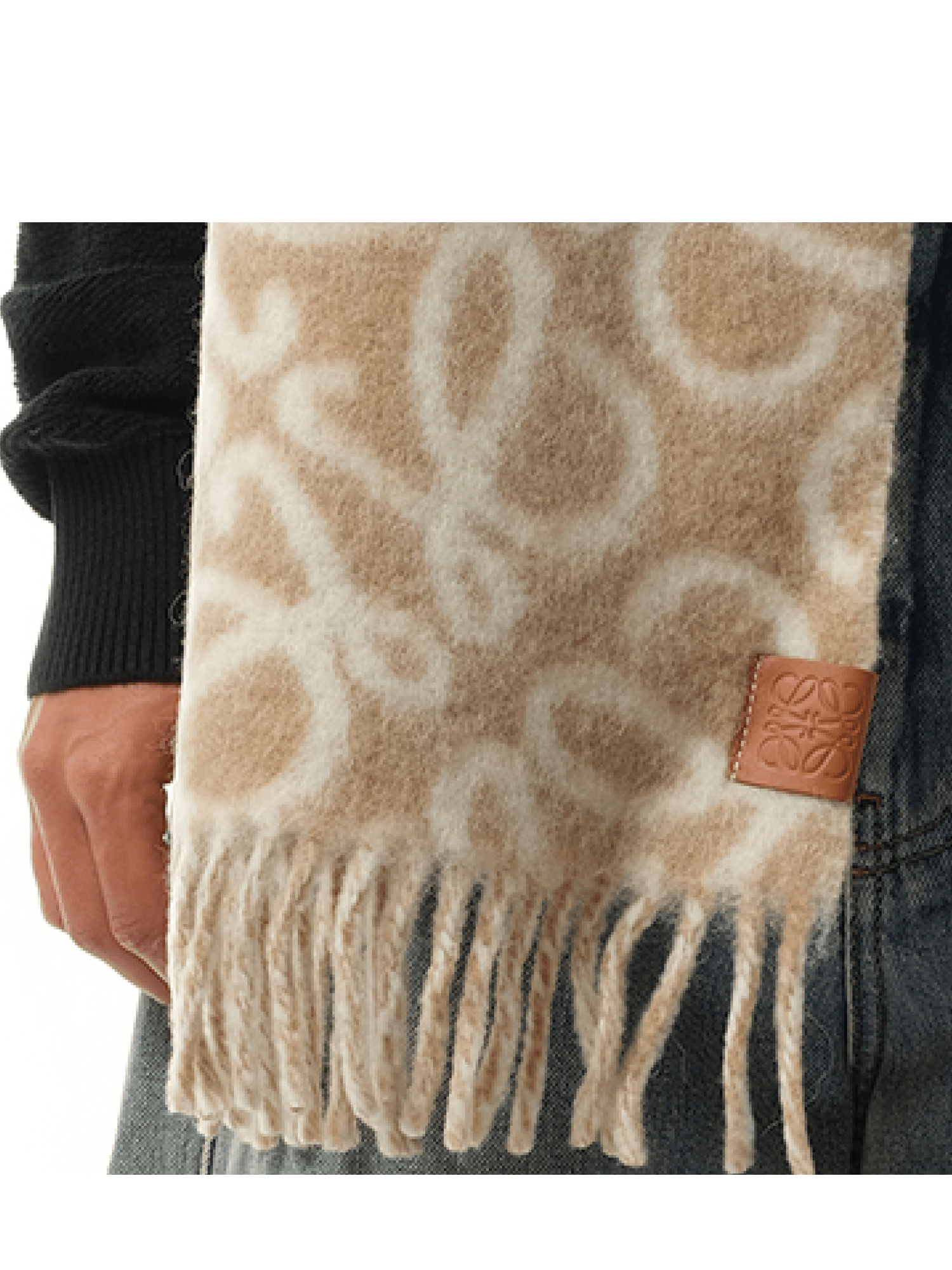 Loewe Textured Anagram Scarf in Beige/White