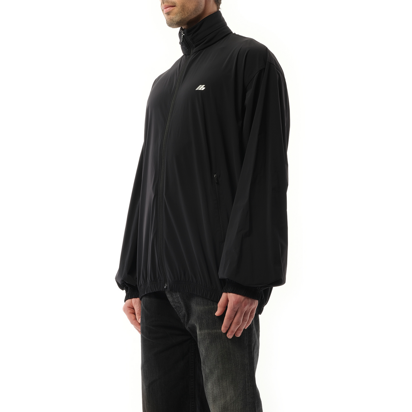 Stretch Nylon Windbreaker in Black