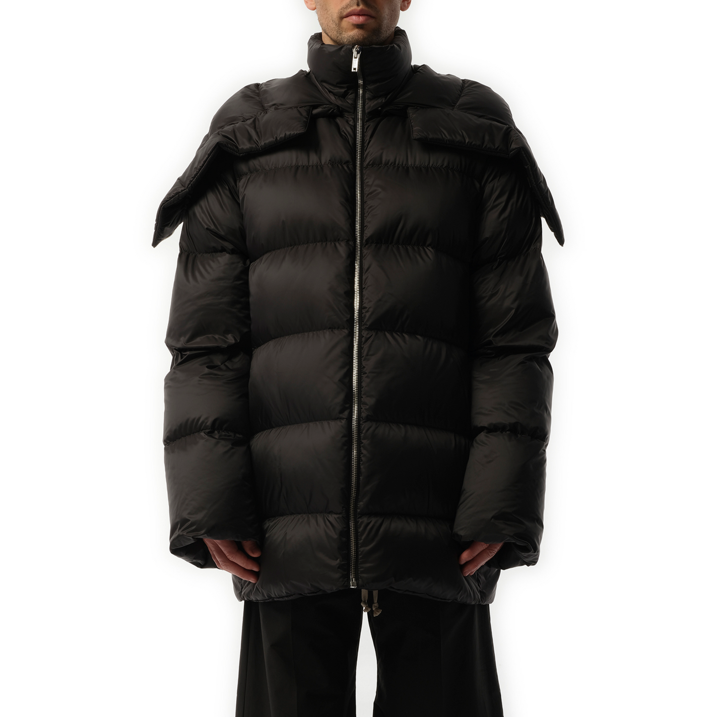 Rick Owens x Moncler Hooded Cyclopic Coat in Black