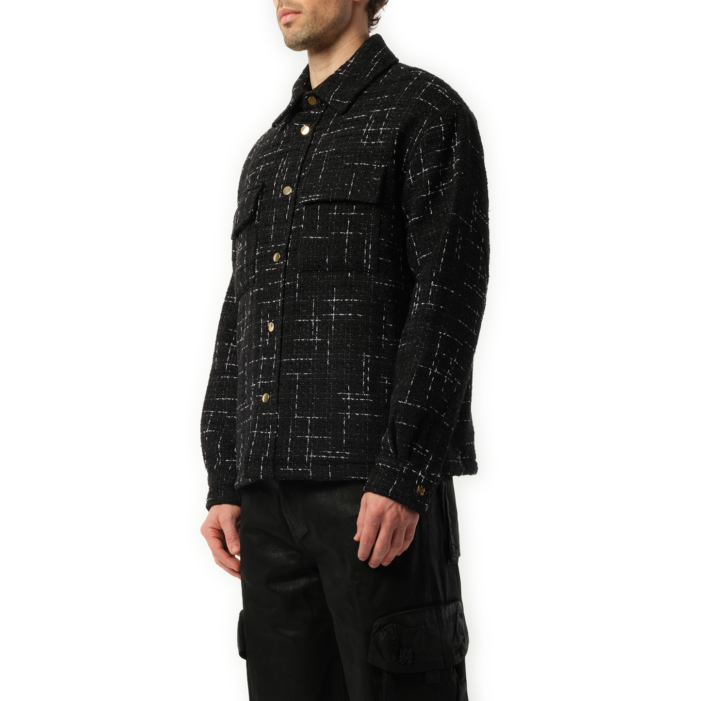 Fleck Tweed Padded Overshirt in Black