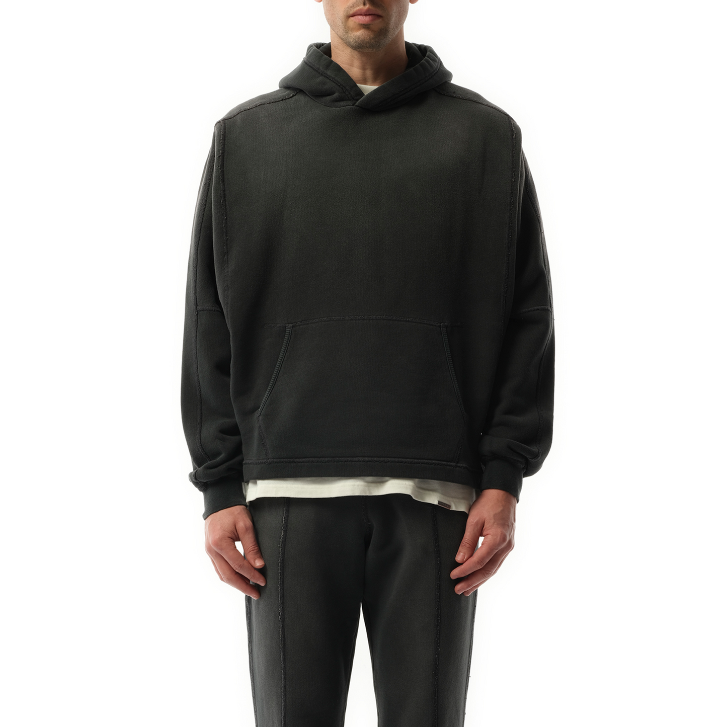 Step Hem Hoodie in Stained Black