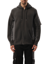 Sacai Sponge Sweat Nylon Twill Zip Hoodie in Charcoal Gray
