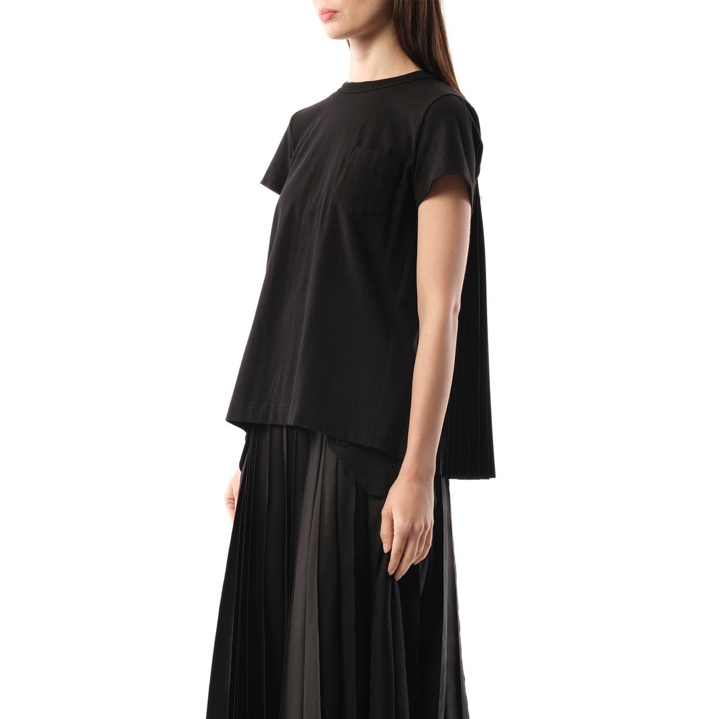 Cotton Poplin x Jersey T-Shirt in Black