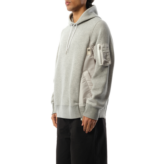 Sponge Sweat Nylon Twill Hoodie in Light Gray