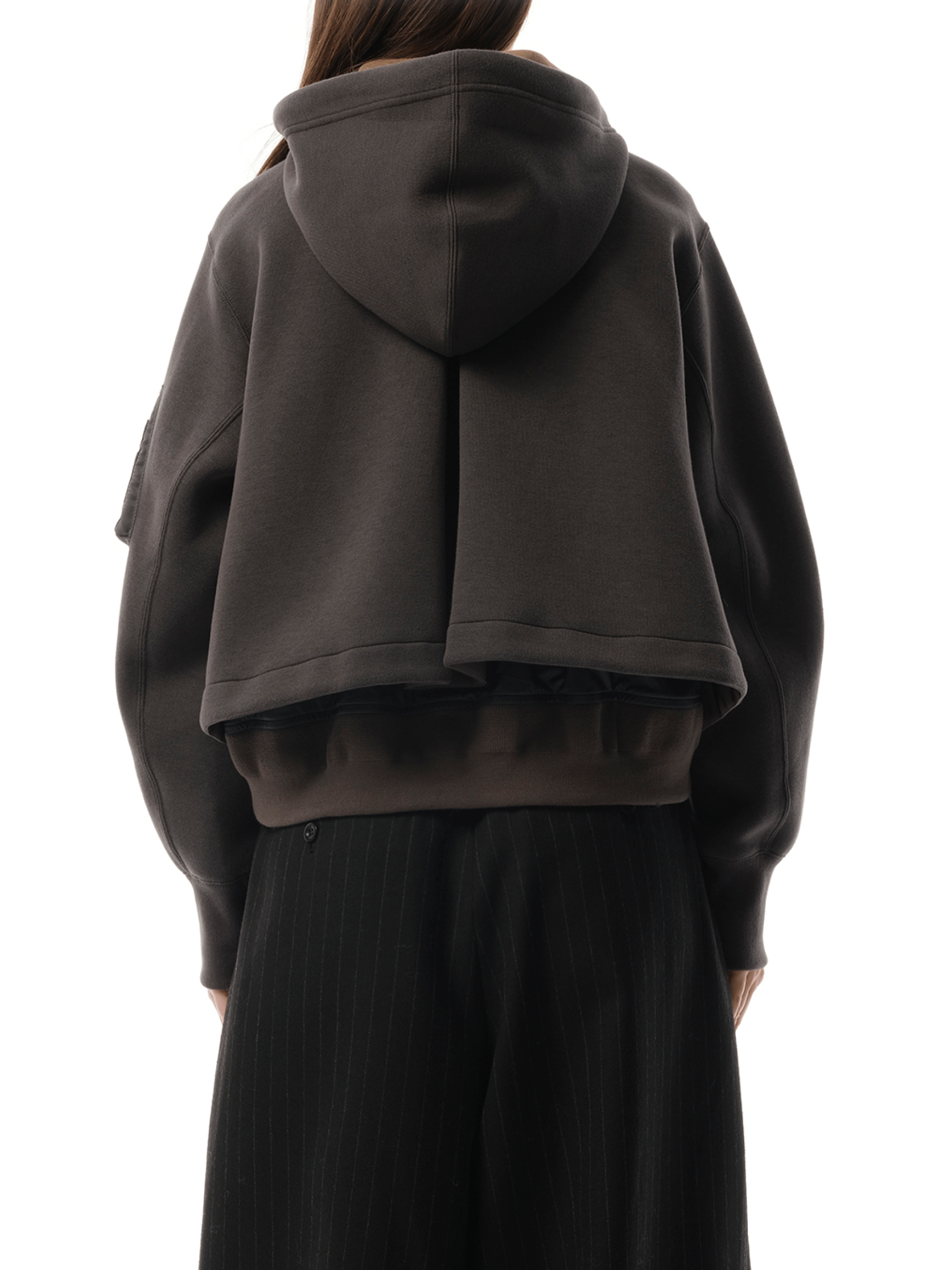 Sacai Sponge Sweat x Nylon Twill Zip Hoodie in Charcoal Gray