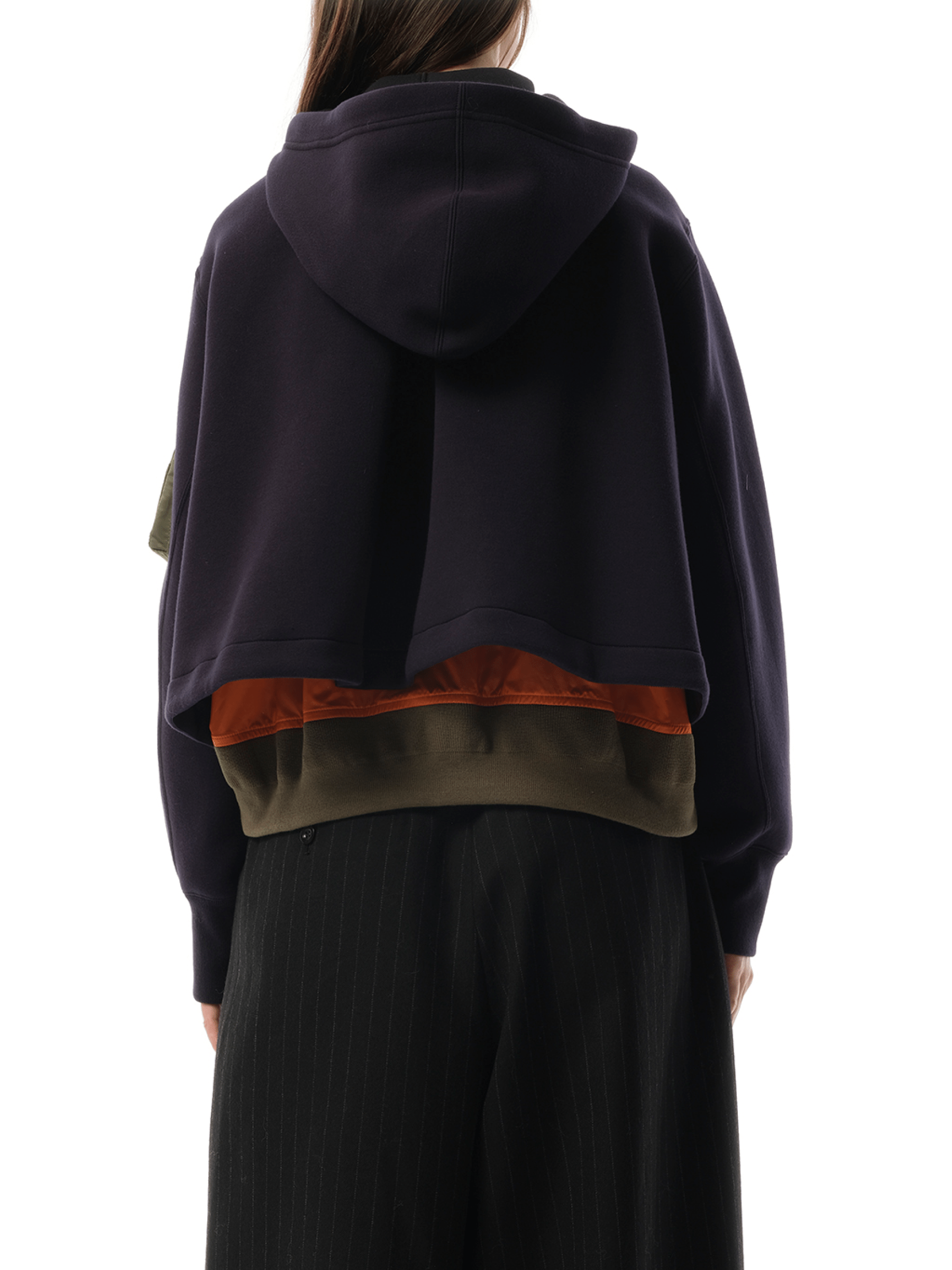 Sacai Sponge Sweat x Nylon Twill Zip Hoodie in Navy/Khaki