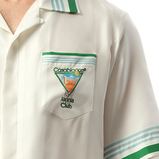 Metaphysical Tennis Icon Cuban Collar Shirt in White/Green