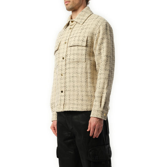 Fleck Tweed Padded Overshirt in Alabaster