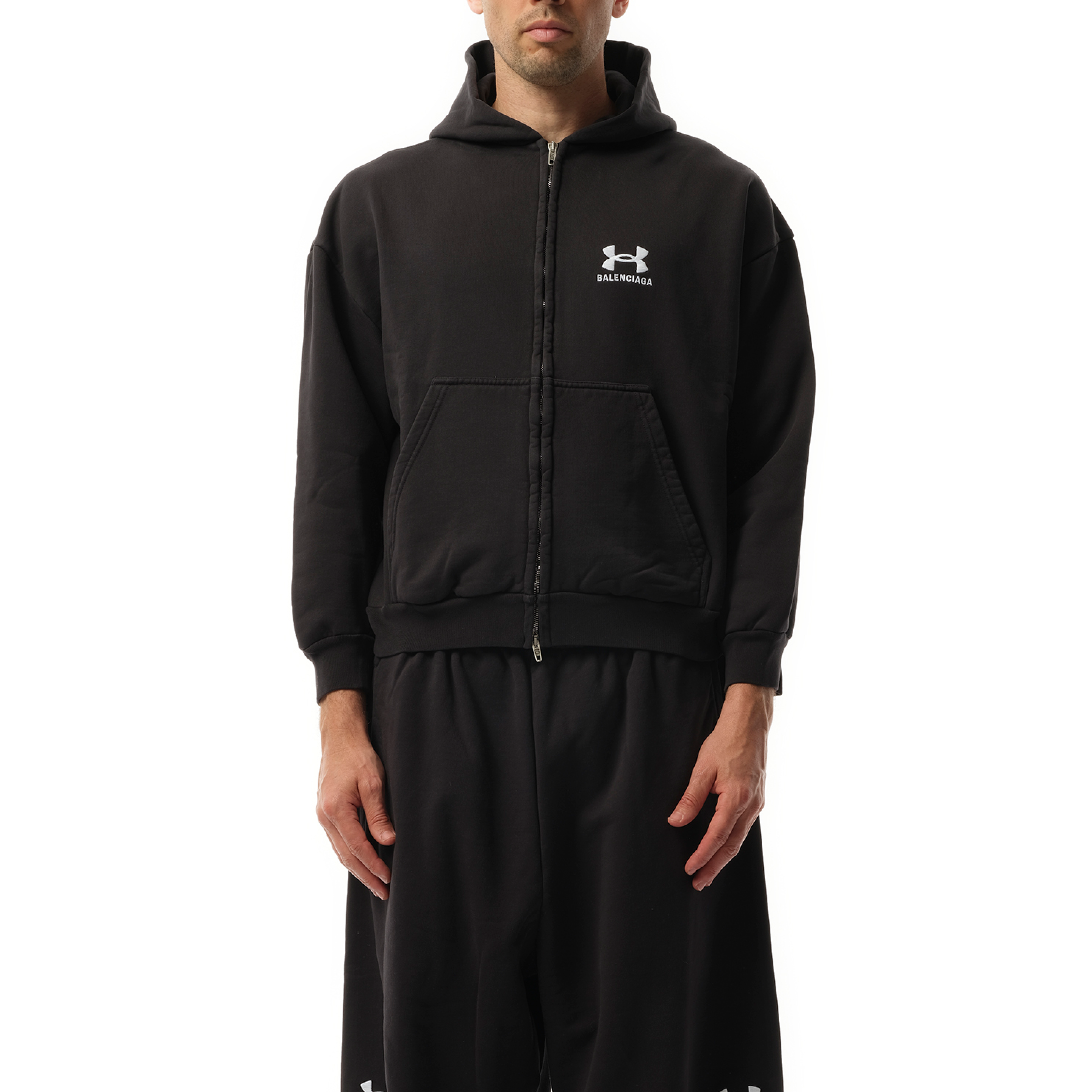 Under Armour Zip-Up Hoodie in Washed Black/White