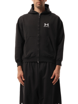 BALENCIAGA Under Armour Zip-Up Hoodie in Black | MARAIS