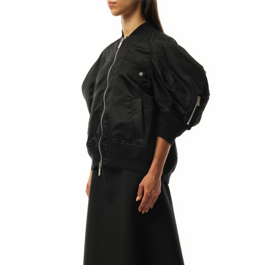 Nylon Twill Quarter Sleeve Blouson in Black