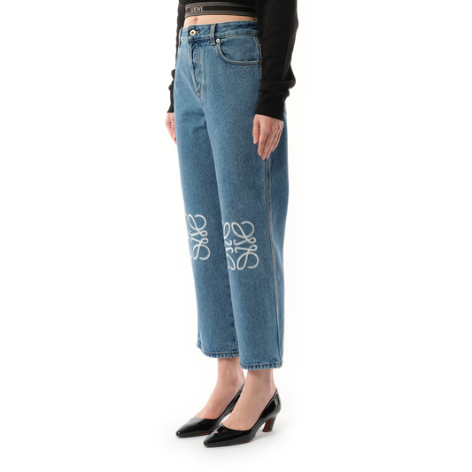 Anagram Cropped Jeans in Mid Blue