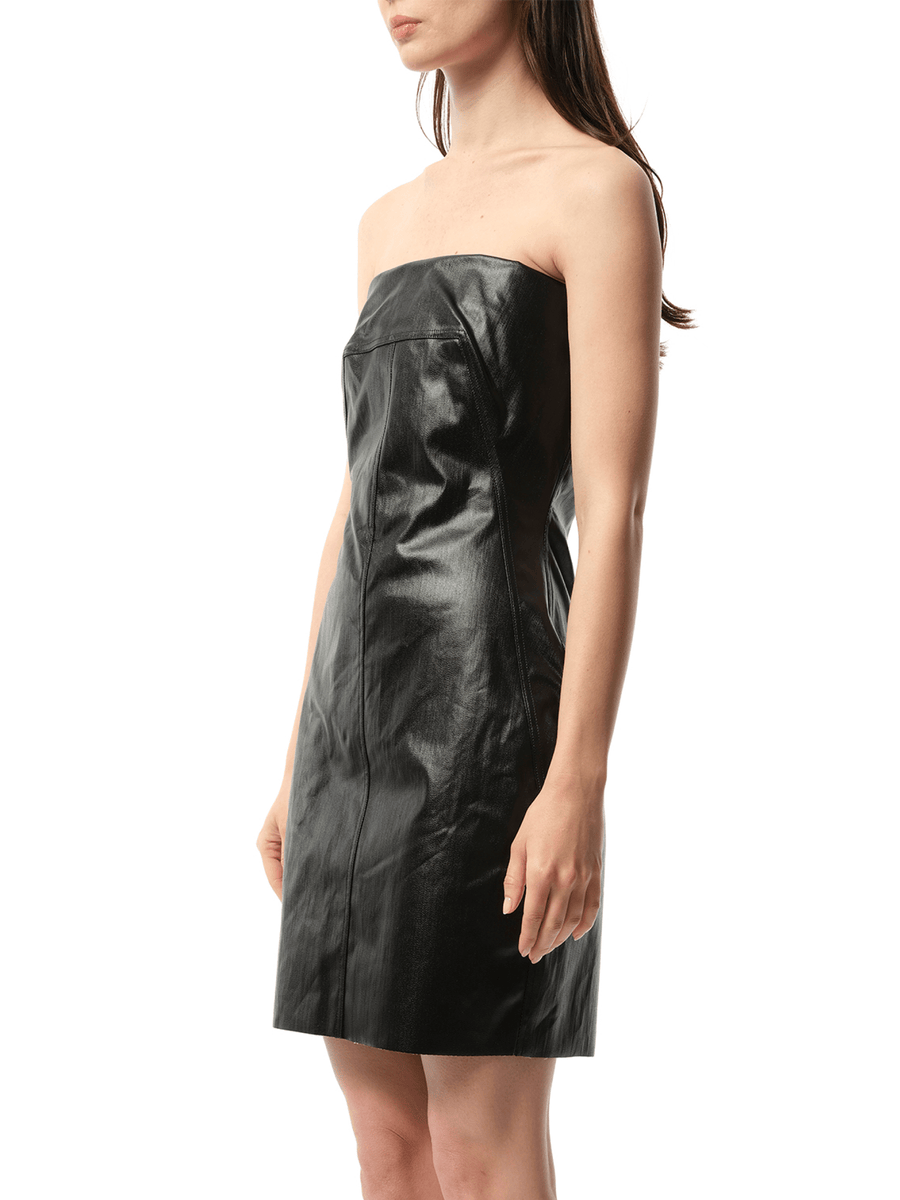 Coated Denim Bustier Mini Dress in Black