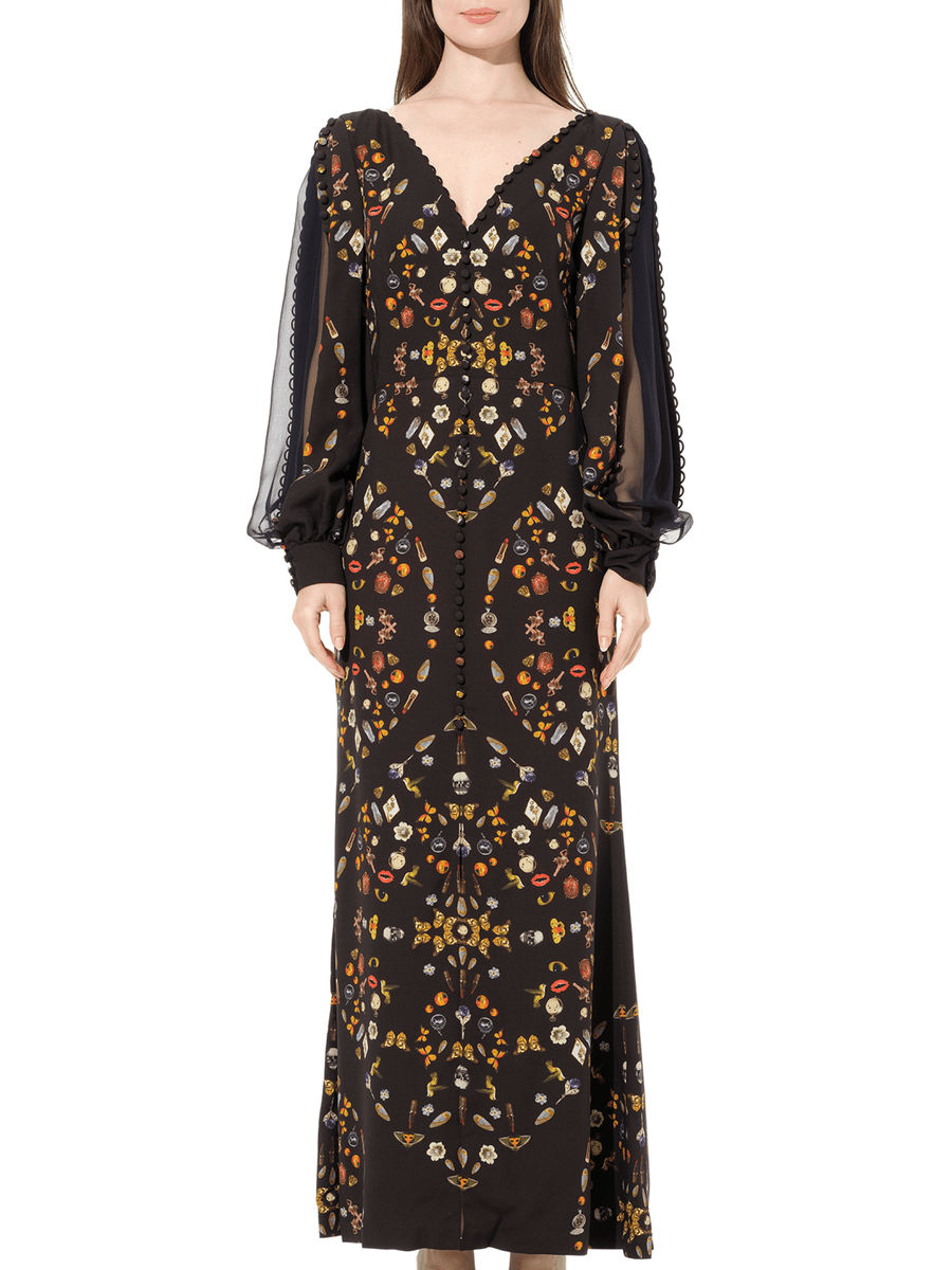 Long Sleeve Silk Dress in Black