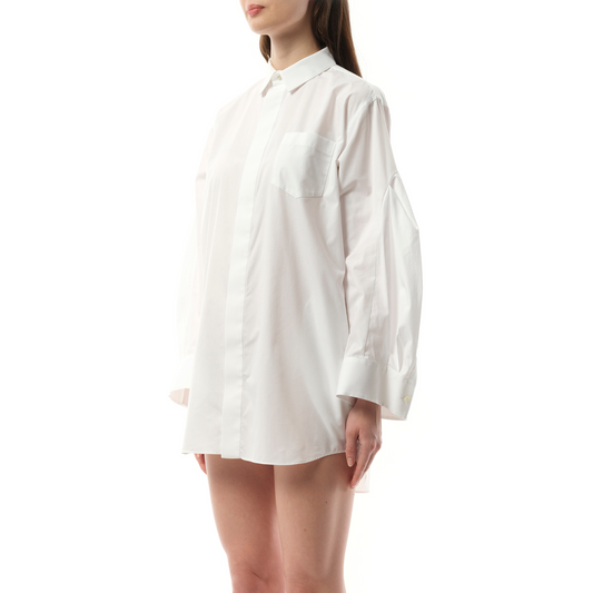 Balloon Sleeve Shirt Dress in Off White