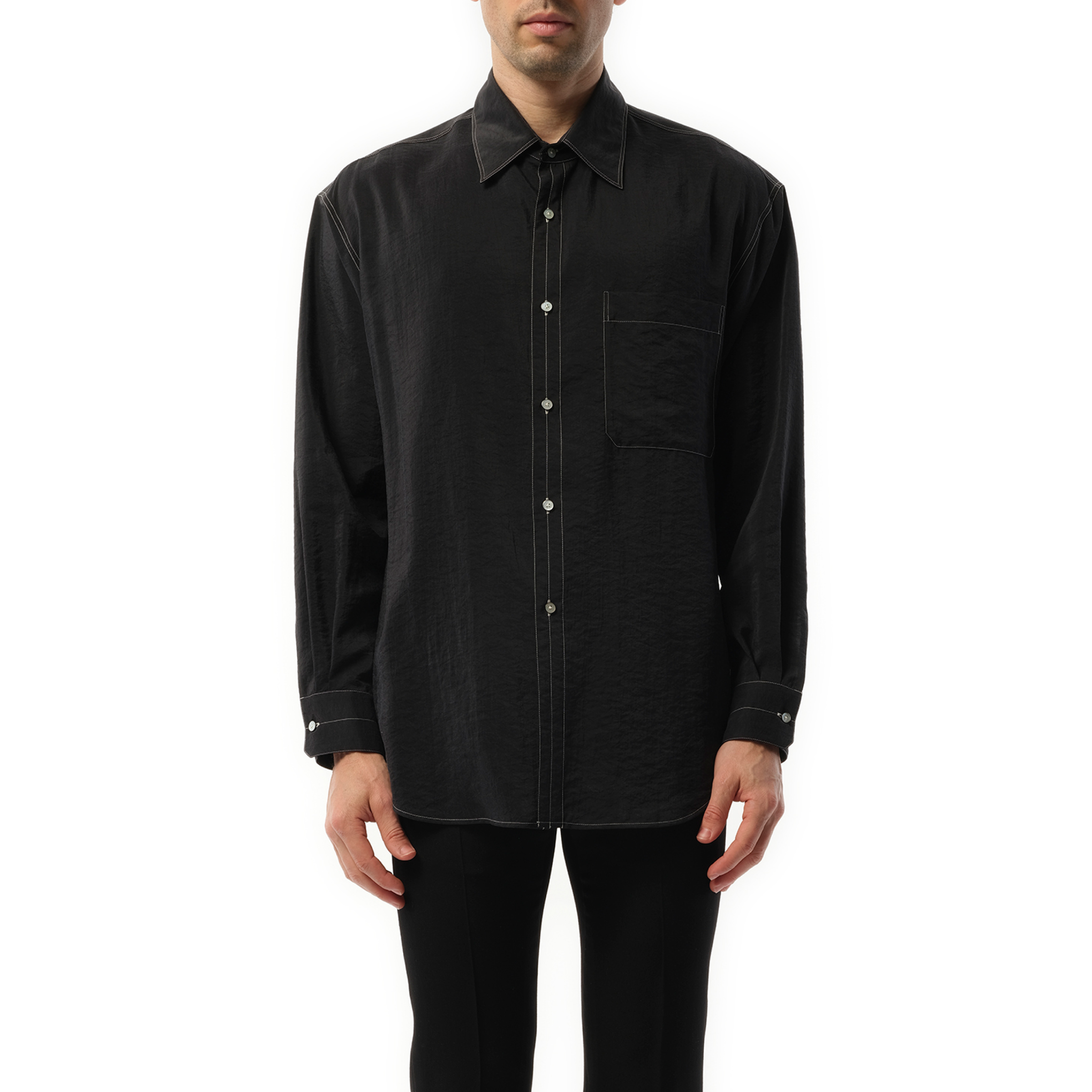 Easy Shirt with Contrast Stitch in Black