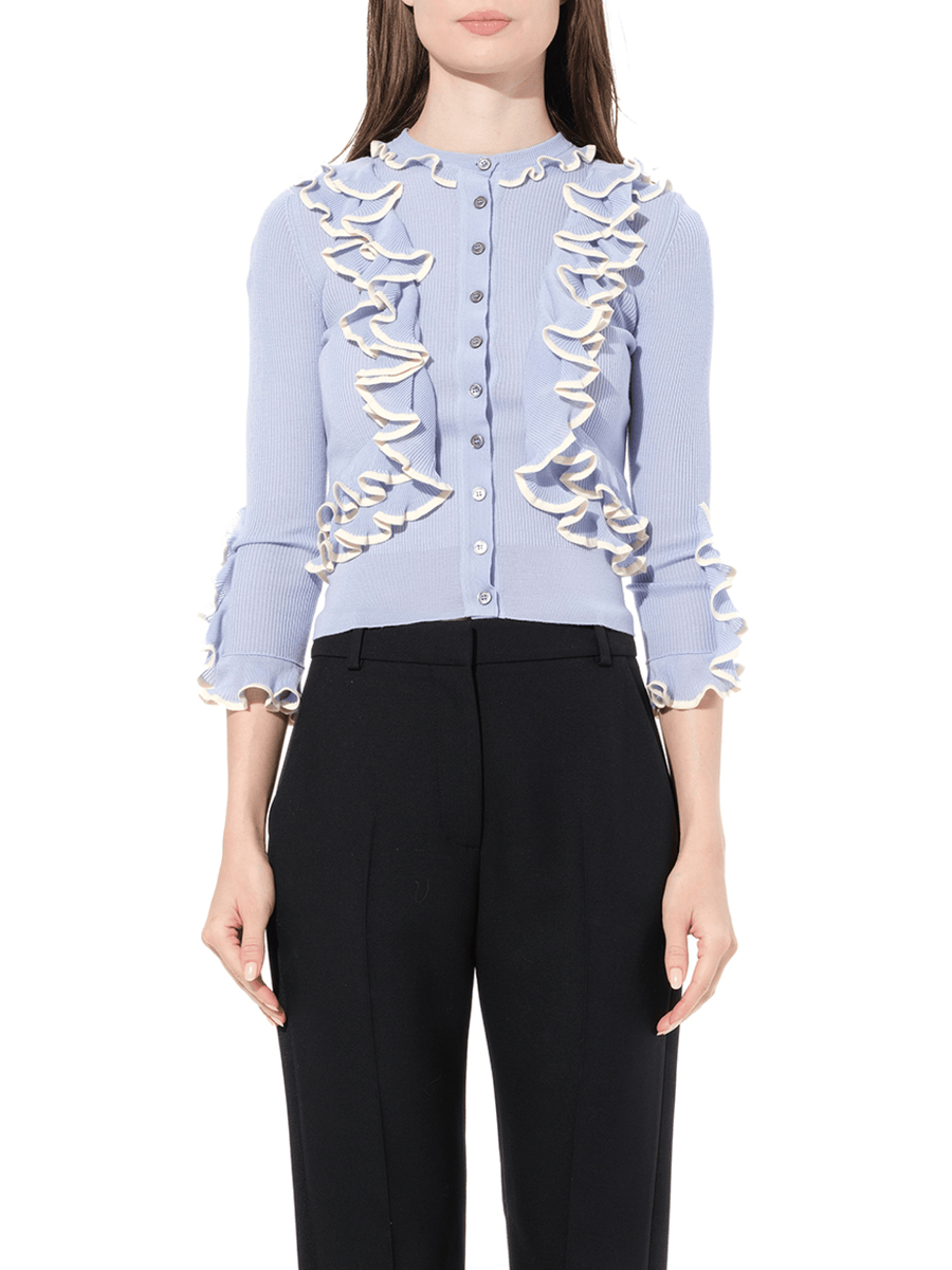 Ruffle Knit Cardigan in Light Blue