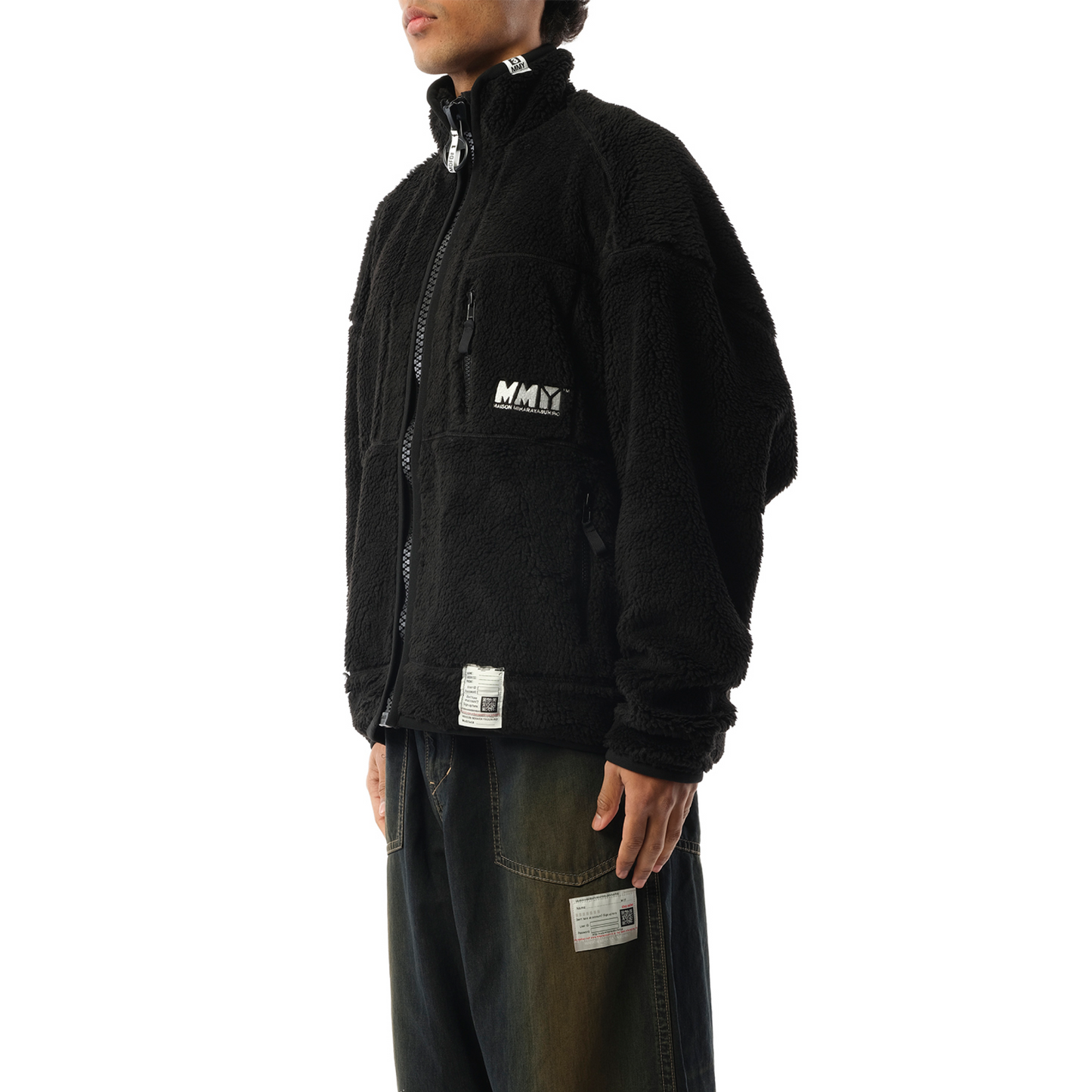 Wide Black Boa Blouson in Black