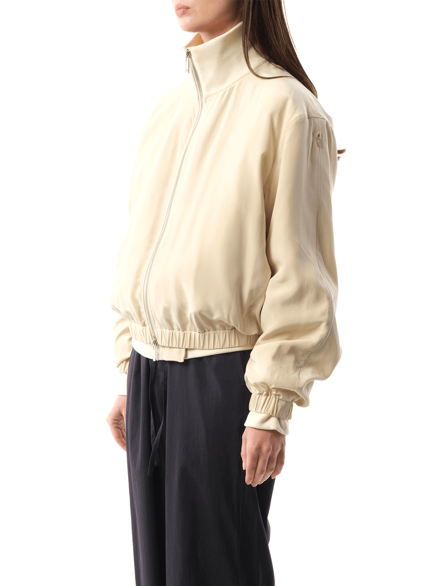 Silk Zip Bomber Jacket in Oat