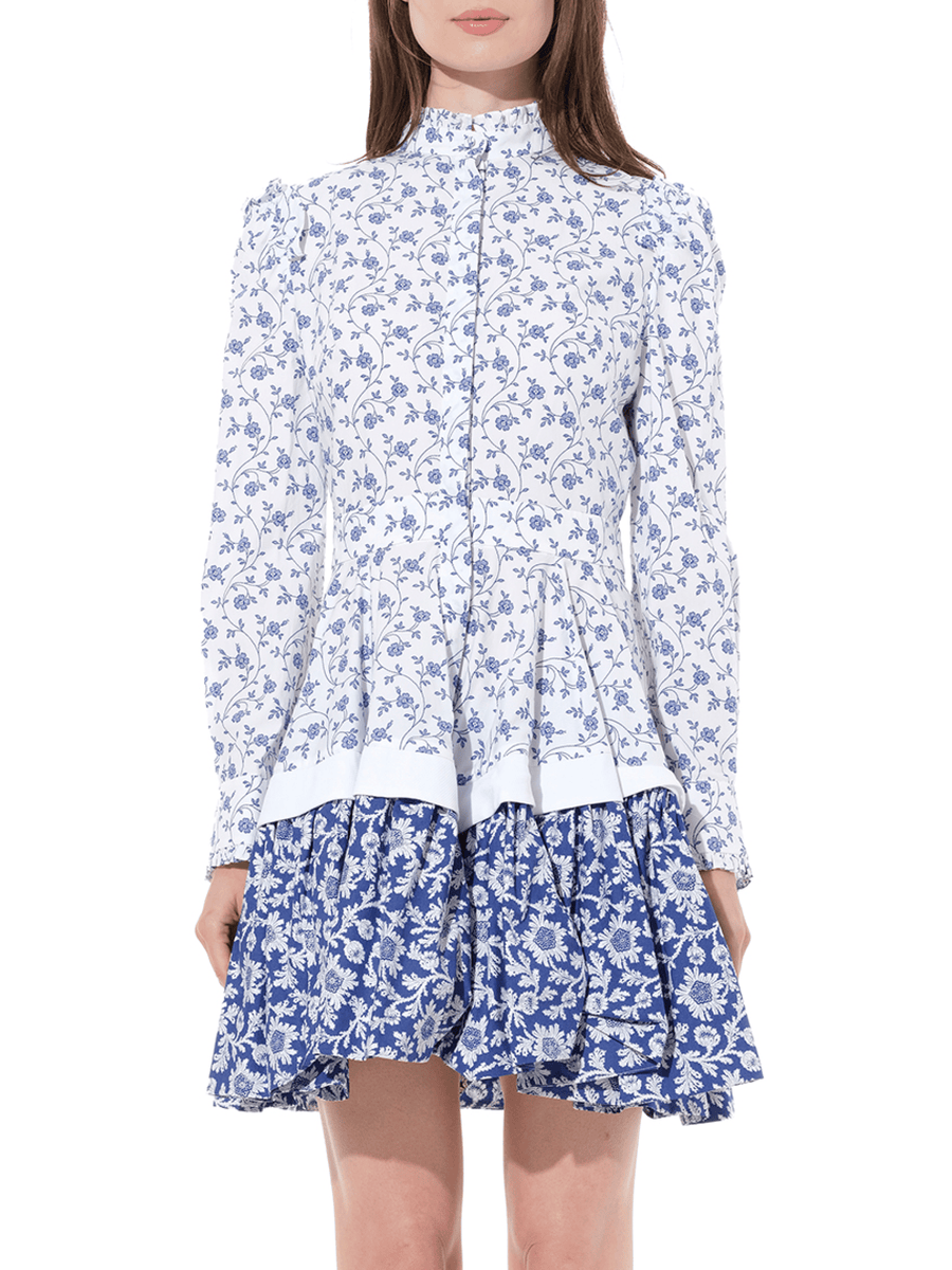 Victorian Floral Mini Dress in White