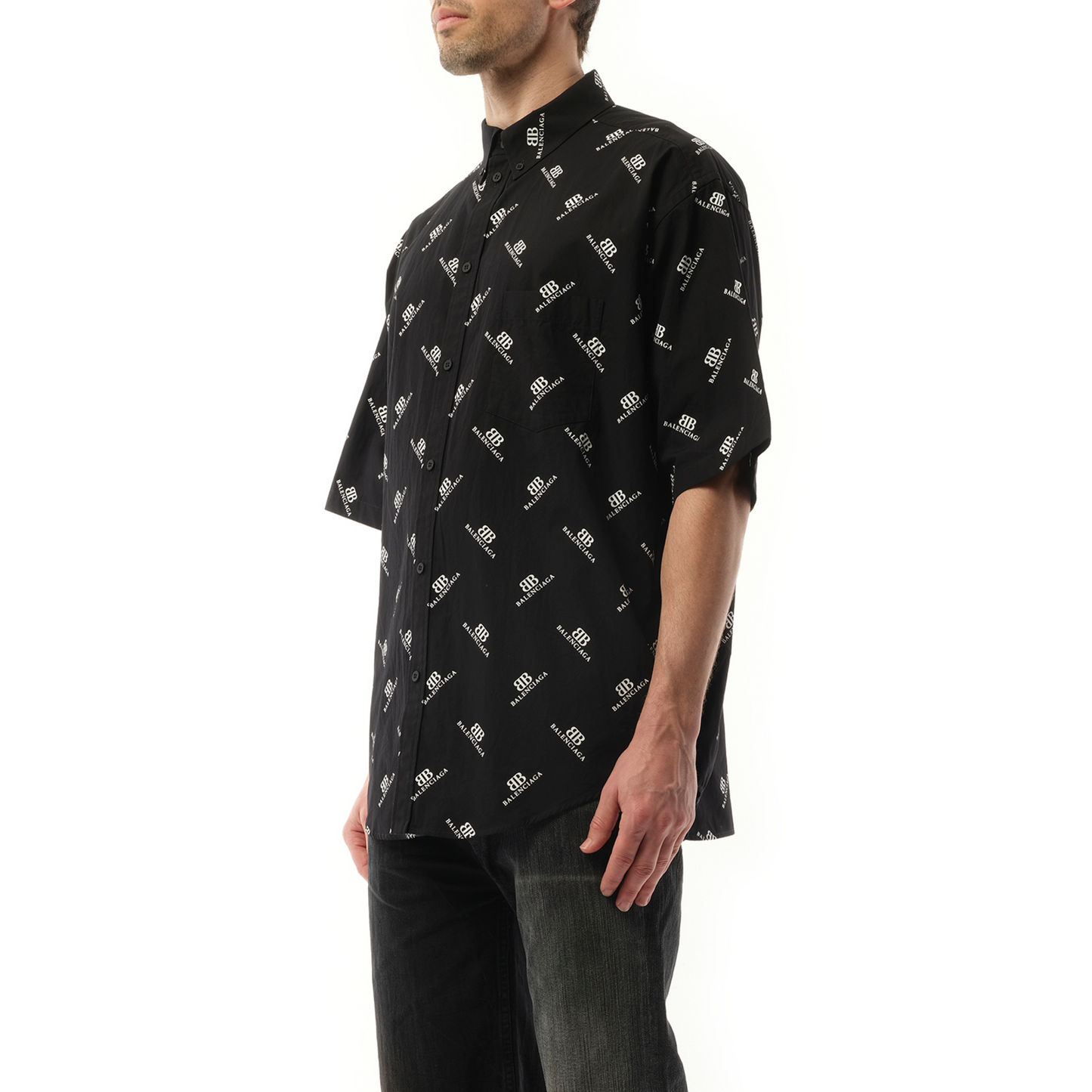 Monogram S/S Large Fit Shirt in Black/White