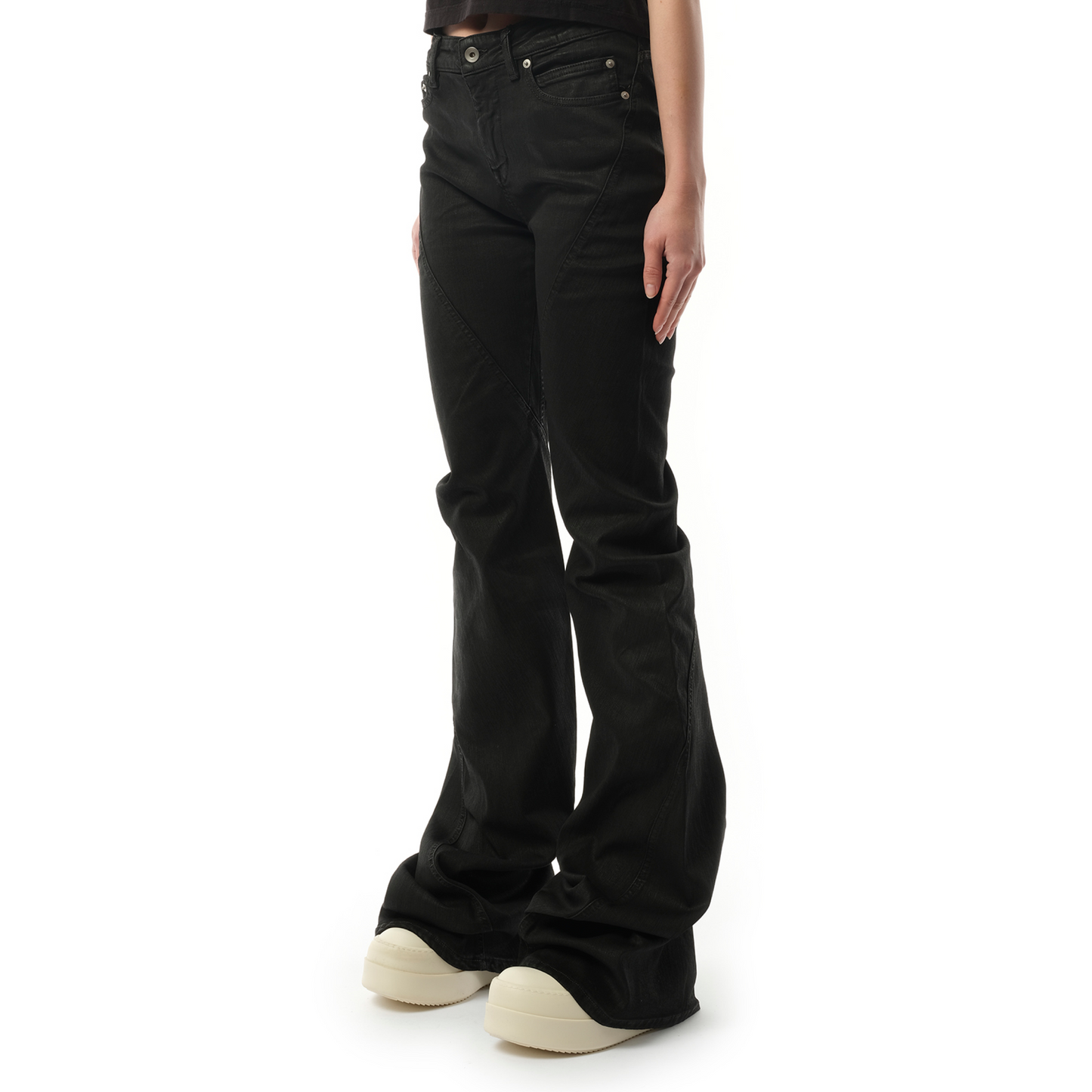 Bias Bootcut Denim Pants in Black Wax