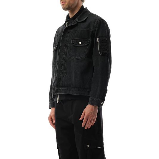 Denim Nylon Double Jacket in Black