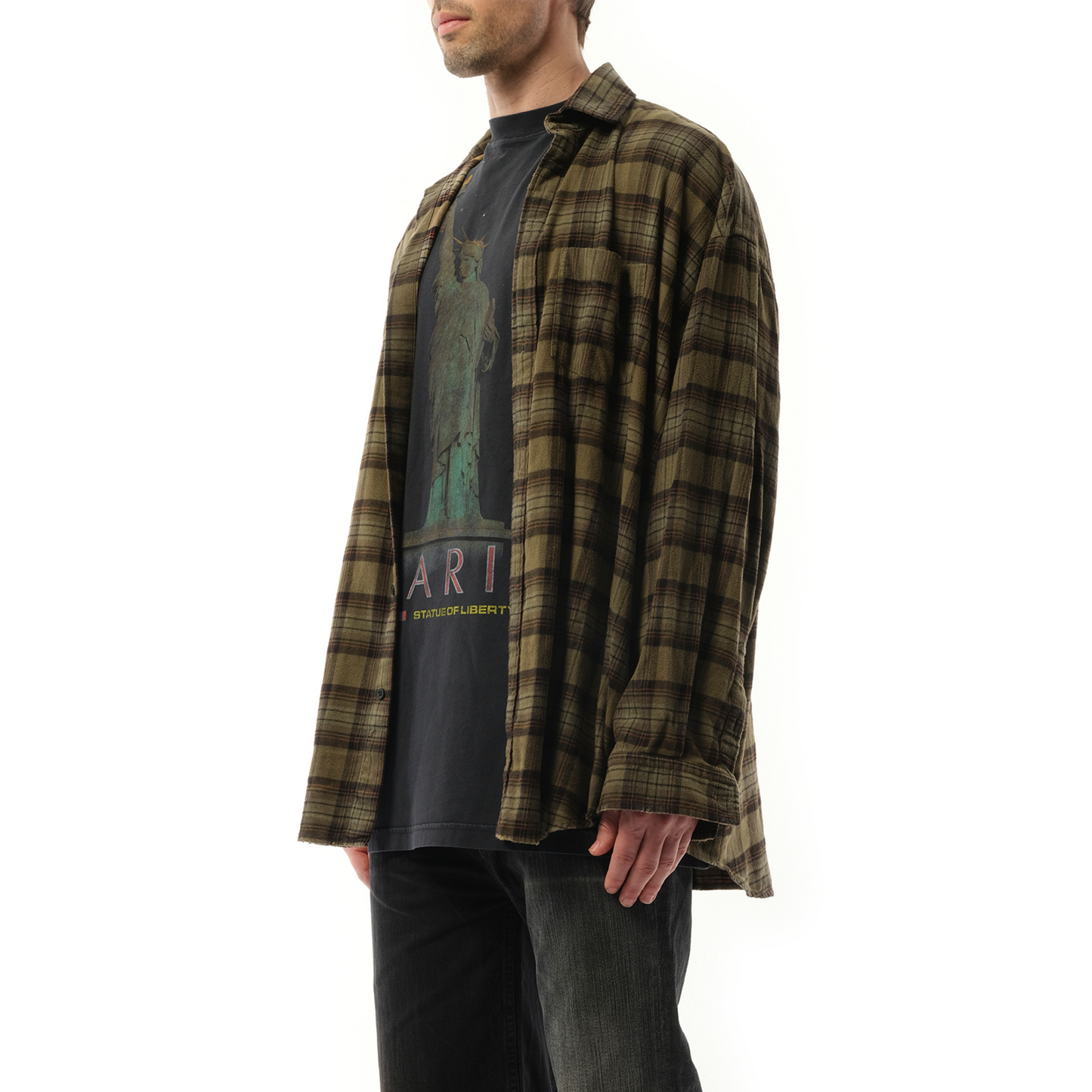 Overprint Check Flannel Layered Shirt in Light Khaki